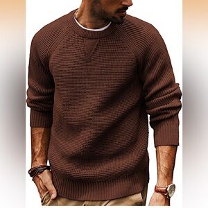 Mens Crewneck Sweater in Coffee Waffle Knitted Pullover NWT Sz M